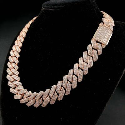 China CLASSIC Cuban vvs moissanite link rose gold plating necklace iced out moissanite diamond cuban chain for sale