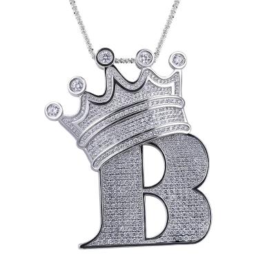 China CLASSIC VOAINO Big Size Iced Out 925 Sterling Silver Necklace Personalized Jewelry Custom Crown Letter Hip Hop Pendant for sale