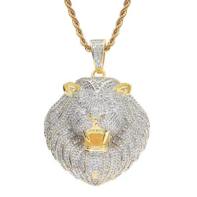 China CLASSIC VOAINO Ice Out Lion Head Pendant Micro-inlaid Zircon Exaggerated Hip Hop Big Pendant Mens Necklace for sale