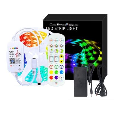 China Smart life music 5m 16.4ft 10m 32.8ft super bright 5050 easy led strip light wifi dream rgb 2021 multicolor led strip lights for sale