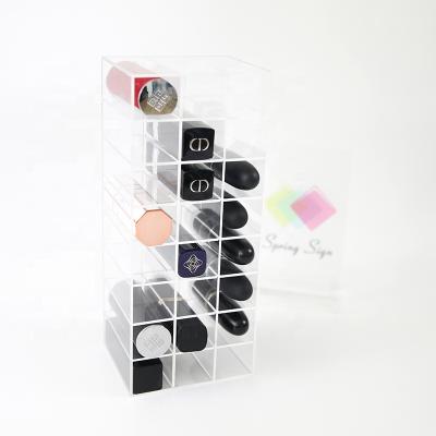 China Box Spring Cosmetic Sign 24 Slots Clear Acrylic Lipstick Holder Acrylic Lipstick Organizer Compartments for sale