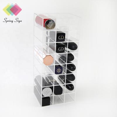 China Clear Acrylic Compartmens Cosmetic Table Sign 24 Box Spring Lipstick Display Organizer for sale