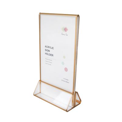 China Gift Spring Amazon Hot Sale Amazon Clear Gold Frames Sign Holders Acrylic Gold Dashboard Holder for sale