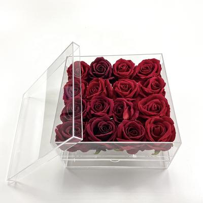 China Gift Spring Sign Flower Box Acrylic Flower Box Clear Acrylic Red Rose Box For Wedding for sale