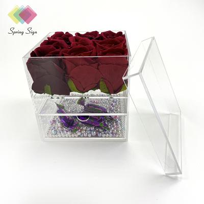 China Gift Spring Sign Rectangle Clear Acrylic Flower Rose Box Acyl Box For Flowers for sale