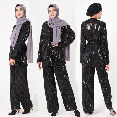 China 2021 BT-7013# Abaya Islamic Clothing Suits Top And Pants For Women Muslim Two Piece Suit Malaysia Elegant Clothing Plus Size S M L XL 2XL for sale