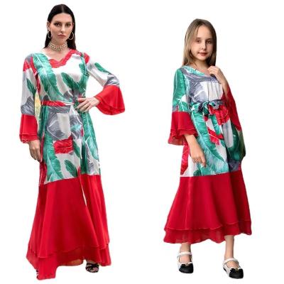 China Breathable Shrimp Skin Dress Breathable Skin Parent Child Mother Daughter National Day Middle East Turkish Girl Dress for sale