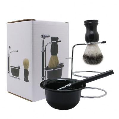 China Antique Single Blade Wood Men's Shaving Cup And Acrylic Brush Set for sale