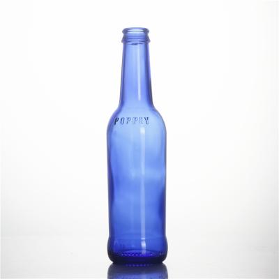 China 275ml Empty Beverage Sapphire Blue Soda Drinking Glass Bottle Juice Beverage Water Glass Glitter Bottles With Pull Ring Caps for sale