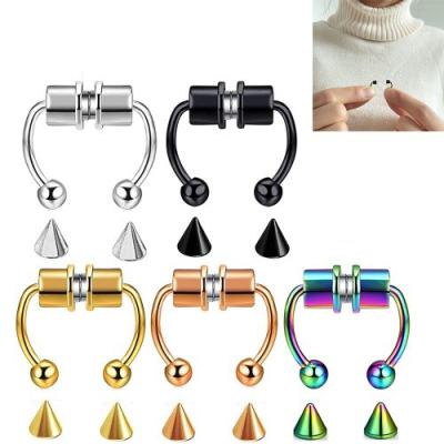 China Wholesale 316L Stainless Steel CLASSIC Magnetic Magnet Non Piercing Face Colorful Nose Piercing Nose Ring for sale