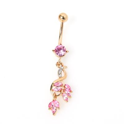 China Fake Real Crystal Rhinestone Flower Leaf Navel Ring Belly Piercing Belly Piercing Wholesale Fancy CLASSIC for sale