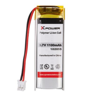 China kc toys certified 3.7V 1100mah 4.07wh Li ion battery 102055 lithium polymer rechargeable battery for robots for sale