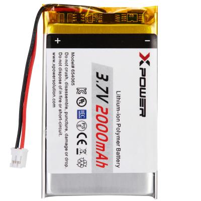 China Toys kc 3.7V 2000mah CB Certified Lithium Polymer Battery 654065 Lipo Rechargeable Battery For Mini Solar Speaker for sale