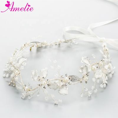 China Trendy Autumn Headpiece Silver Jewelry Enamel Leaf Wedding Bridal Hair Vine Hair Accessories Women Headband for sale