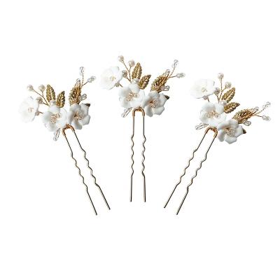 China Elegant European and American style headpiece flower leaf handmade bridal hair pins jewelry wedding hair accessories headdress for sale