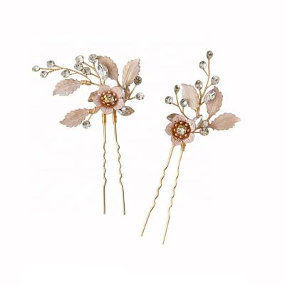 China Elegant Women Bridesmaid Rhinestone Headpiece Leaves Hair Fork Wedding Hair Pins Jewelry Bridal Accessories for sale