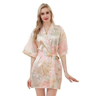 China QUICK DRY Design Fashion Bridesmaid Sleepwear Peony Floral Bridal Women Long Robes Silk Pajamas Wedding Dressing Gown for sale