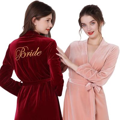 China QUICK DRY Customize Long Robe Wedding Dressing Gown Velvet Embroidery Bridesmaid Long Robes Bridal Bridesmaid Gift for sale