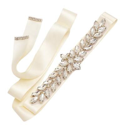 China Handmade Rhinestone Flatback Diamond Wedding Bridal Sash Belts Silver With Ribbon for sale