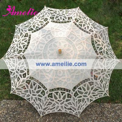 China A0138 Ecru Victorian Beige Cotton Battenburg Lace Up Parasol Umbrella Wedding Props Photo Prop for sale