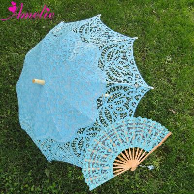 China 19 Century Victorian Steampunk Popular Style Battenburg Lace Parasol Handmade Lace Fan Set Wedding Umbrella for sale