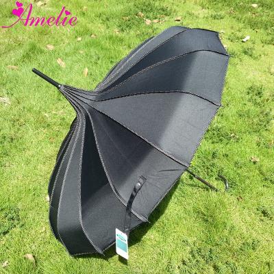 China Black Hanging Pagoda Style A0418 Gothic Sun Shield Party Umbrella With Dot Trim Sun Umbrella for sale