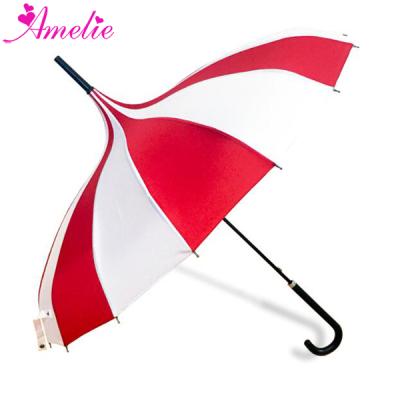 China All In 1 Classic Stripe Style Hand-sewn Pongee Fabric Sun Pagoda Umbrella White/Red Wedding Parasol for sale