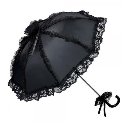 China Eco-friendly Men Outdoor Black Color Party Lace Umbrella Wedding Sun Umbrella Gothic Lolita Black Umbrella Lace Decoration for sale