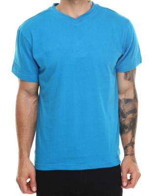 China Men blue tshirt plain front and back for wholesale V neck t shirt for man for sale