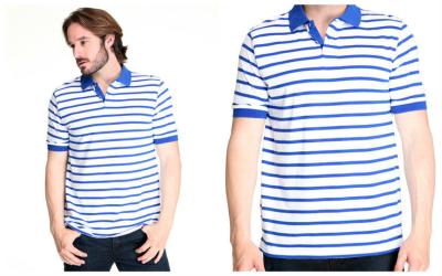 China customized 100% cotton mens polo shirt with white and blue stripes for sale