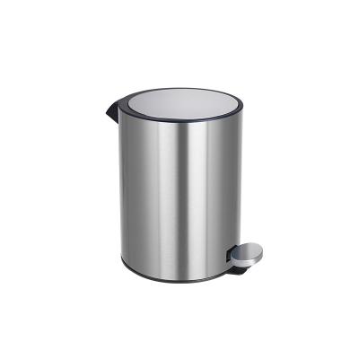 China 5L Sustainable Works Pedal Trash Can Bedroom Bathroom Kitchen Living Room Soft Narrow Stainless Steel Waste Bin for sale