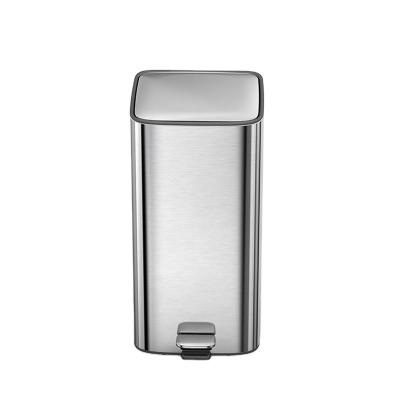 China Viable Living Room Soft Narrow Stainless Steel 28L Pedal Trash Can Waste Bin Square Trash Bin for sale