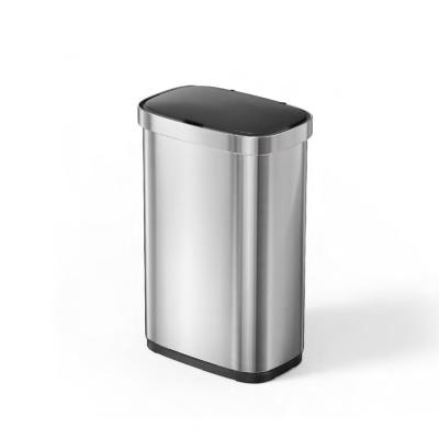 China Touchless Stainless Steel Infrared Sensor Home Kitchen 50L Waste Recycling Bin Auto Viable Trash Bin for sale