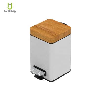 China Sustainable Hot Selling Household Powder Coating With Lid Square Waste Bins Bamboo Bin For Bathroom for sale