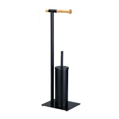 China Modern Type Toilet Paper Holder Black Steel Bamboo Toilet Paper Holder Bathroom Rack Reading Brush for sale