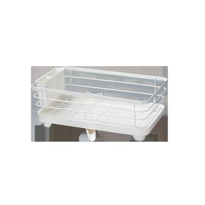 China Sustainable Kitchen Dish Racks White Metal Wire Utensils Rack Removable Drip Tray for sale