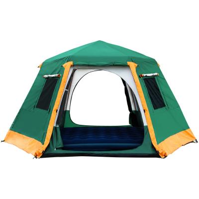 China Extended Type Outdoor Hexagonal Automatic Tent Pole Telescopic Aluminum Camping Tent Exempt Large Double Decker Bus 6-8 People Construction Tent for sale