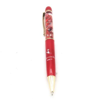 China Pen Logo Front Back Background PVC Board Normal 2D Floater Plastic Liquid Tip Shape 3D Inside Metal Floating Ball Pen for sale