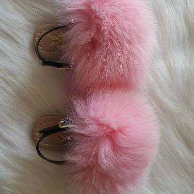 Chine Slides Real Fox Fur Toddler Sandals Soft Toddler Fur Slippers Real Baby Fur Slides Fur Sliders With Strap à vendre