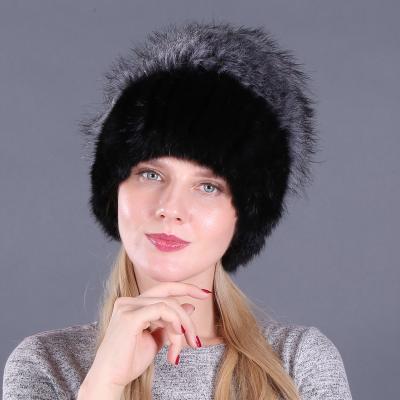 China COMMON Black Rabbit Fur Hat With Warm Fur Ball Hat Fox Fur Knit Hat for sale