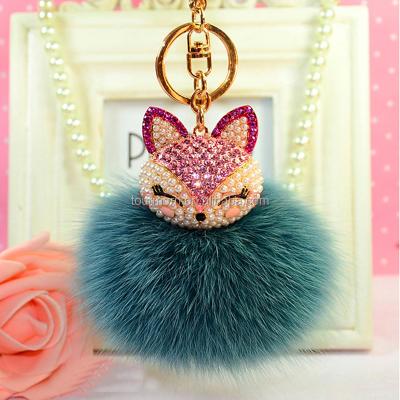 China Genuine Soft Hand Feeling Fashion Charm Rex Rabbit Fur Pom Pom For Key Chain/Handbag Pendant With Fox Head for sale