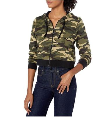 China Anti-wrinkle tops woman 2021 raglan sleeves full face zipper camouflage hoodies sweatshirts with pockets for sale