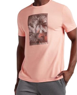 China QUICK DRY Fabric Peach Performance Mens Floral Graphic T-Shirt for sale