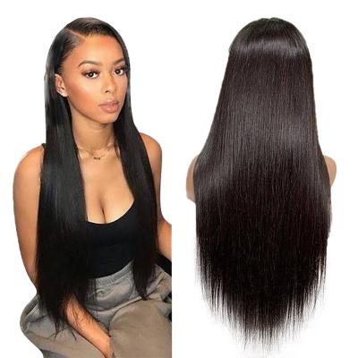 China Hot Selling Straight Pre Plucked Human Hair Straight Natural Black Virgin Hair 100% Brazilian HD 5x5 Lace Closure Raw Hairline Wigs for sale