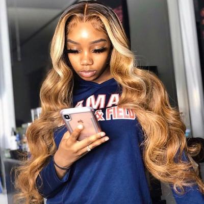 China #4/27 Body Wave Accent Sheer Lace Front Wig Virgin Brazilian Raw Hair Highlight 13x4 Lace Frontal Wigs for sale