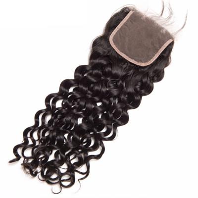 China Factory Price Water Wave Transparent Silky Brazilian Virgin Hair Swiss 4x4 Lace Closure And Headband for sale