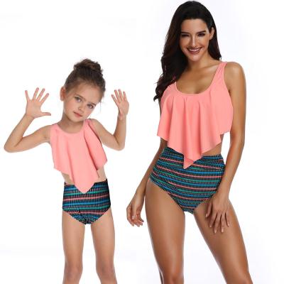 China Mommy and Me Plus Size Mother and Daughter Swimsuit 2 Color Matching Two Piece Set Mommy Baby Suit Swimwear Family Clothes for sale