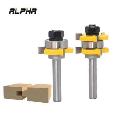 China ALPHA 2pcs Shank 6mm 8mm Carbide Cutting Dia 33mm Stock Wood Carving Milling Cutter Tenon Tool Tongue and Flute Router Bit Joint Set for sale