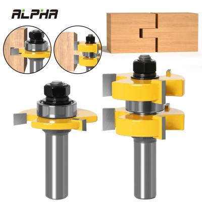 China ALPHA 2pcs 1/2' 12mm Shank Joint Milling Cutter Tenon Tool Tongue and Flute Router Bit Set Common Woodworking Carving Woodworking for sale