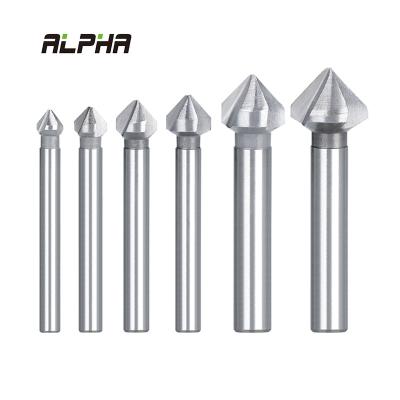 China ALPHA Round Shank 3 Flute 90 Degree HSS Woodworking Countersink Drill Bit Set Chamfer Bit Chamfer Countersink Cutter AMWD008 for sale